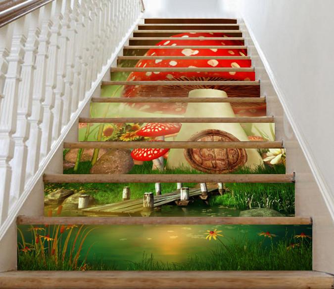 3D Lovely Mushrooom House 8 Stair Risers Wallpaper AJ Wallpaper 