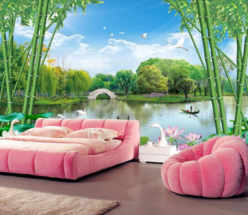 3D Bamboo River Lotus Wallpaper AJ Wallpaper 1 
