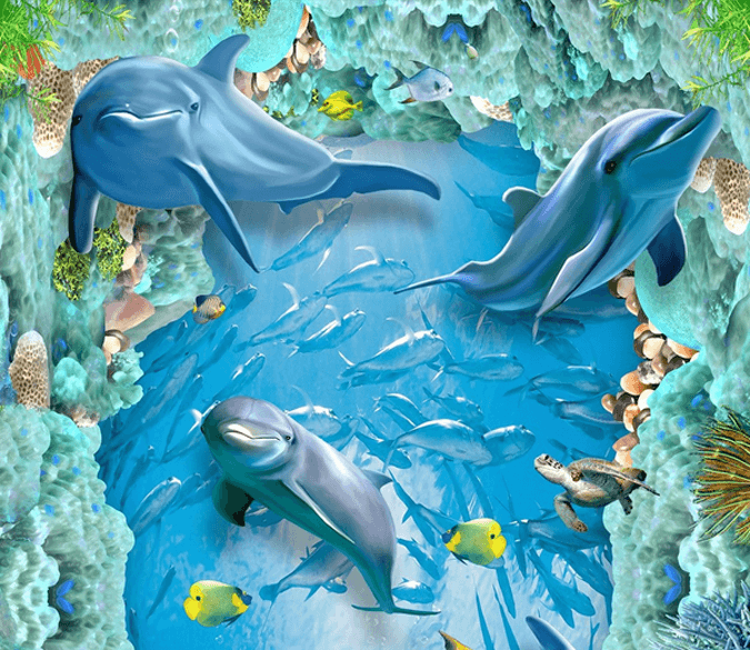 3D Fish Group Floor Mural Wallpaper AJ Wallpaper 2 