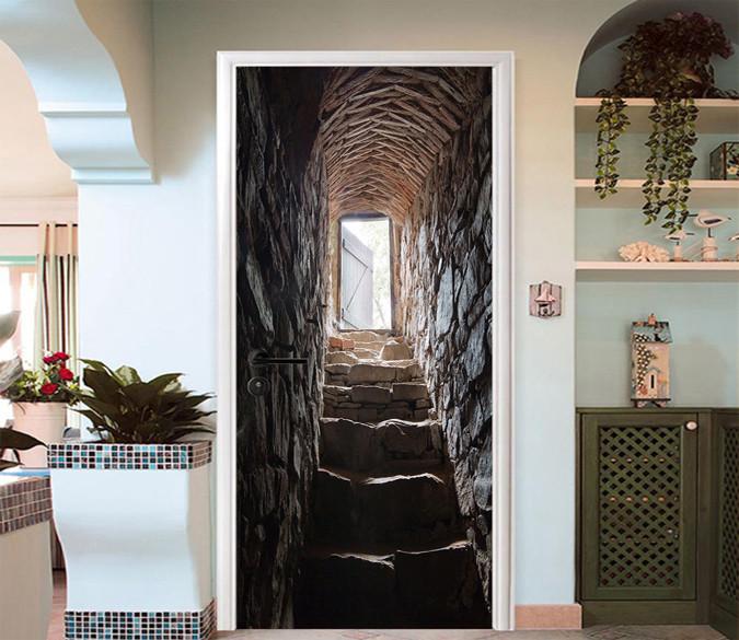 3D Tunnel Stones Stairs 71 Door Mural Wallpaper AJ Wallpaper 