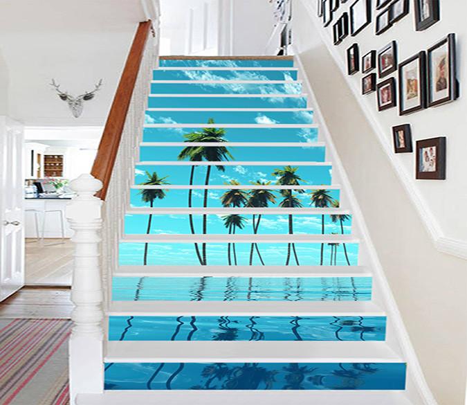 3D Seaside Coconut Trees 846 Stair Risers Wallpaper AJ Wallpaper 
