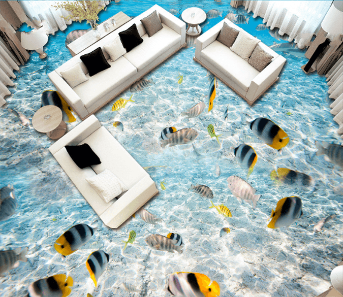 3D Striped Fish Floor Mural Wallpaper AJ Wallpaper 2 