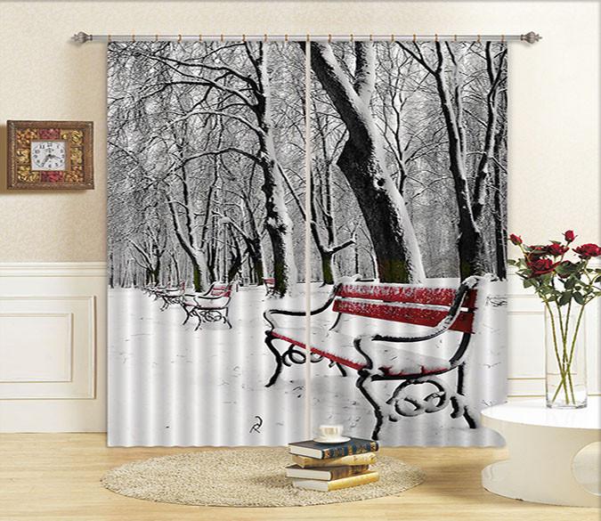 3D Snow Forest Benches 42 Curtains Drapes Wallpaper AJ Wallpaper 
