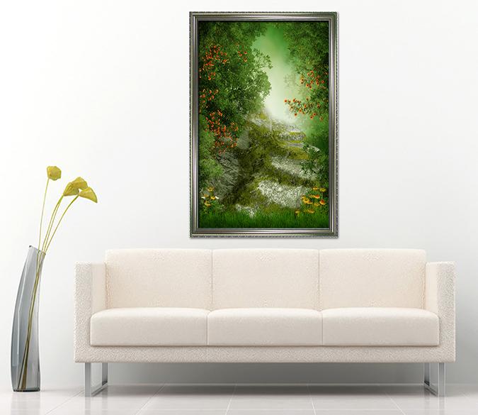 3D Woods Flowers 057 Fake Framed Print Painting Wallpaper AJ Creativity Home 
