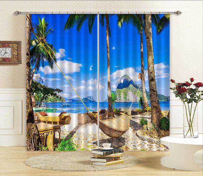 3D Beach Hammock Curtains Drapes Curtains AJ Creativity Home 