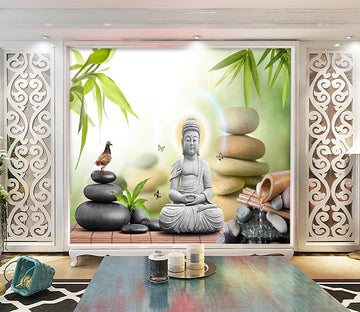 3D Bamboo Leaves Meditate 331 Wallpaper AJ Wallpaper 