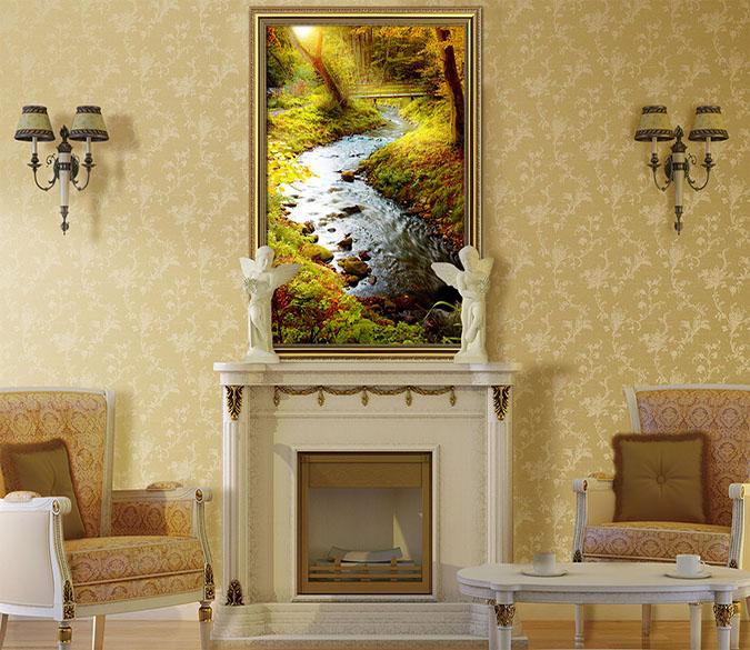 3D Bridge Water 105 Fake Framed Print Painting Wallpaper AJ Creativity Home 