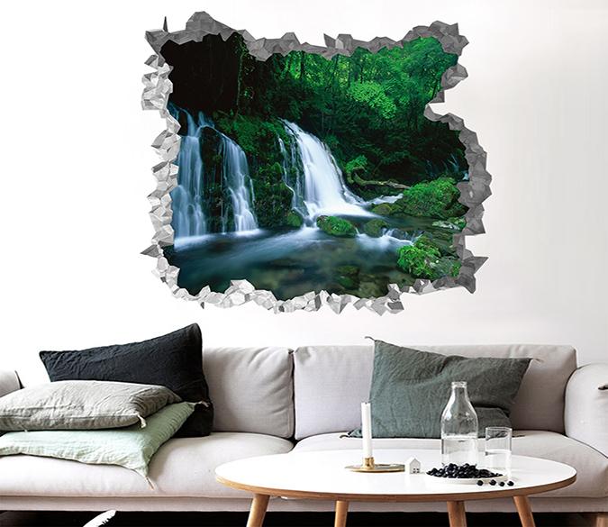 3D Forest Waterfall 201 Broken Wall Murals Wallpaper AJ Wallpaper 