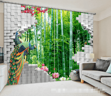 3D Bricks Bamboo Forest Peaock 1335 Curtains Drapes Wallpaper AJ Wallpaper 