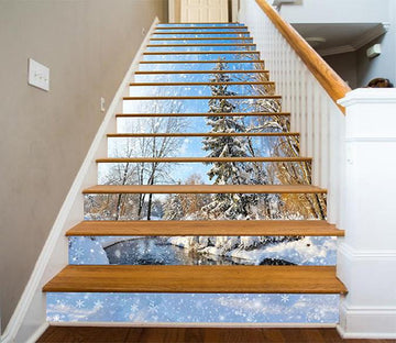 3D Snowing Forest River 1194 Stair Risers Wallpaper AJ Wallpaper 