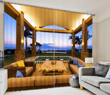 3D Seaside Pavilion Sunset Scenery 1095 Curtains Drapes Wallpaper AJ Wallpaper 