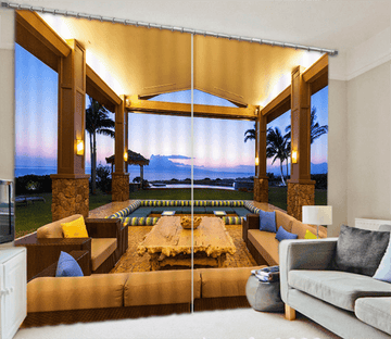 3D Seaside Pavilion Sunset Scenery 1095 Curtains Drapes Wallpaper AJ Wallpaper 