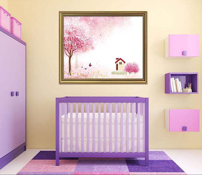 3D House Butterfly 001 Fake Framed Print Painting Wallpaper AJ Creativity Home 