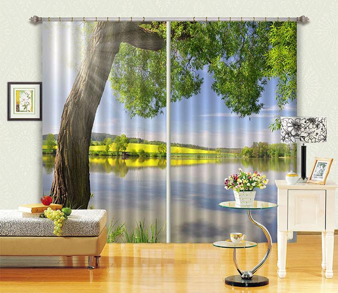 3D Lakeside Tree 301 Curtains Drapes Wallpaper AJ Wallpaper 