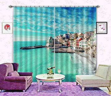 3D Pretty Seaside Town 661 Curtains Drapes Wallpaper AJ Wallpaper 