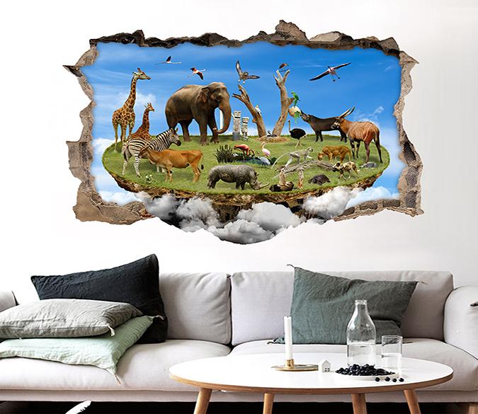 3D Animals Island 38 Broken Wall Murals Wallpaper AJ Wallpaper 