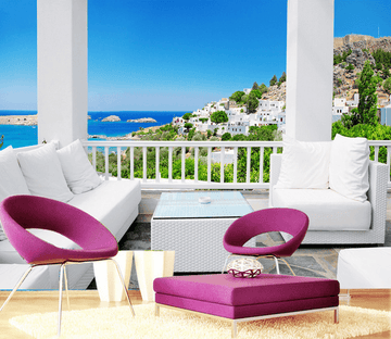 Sea Coast Town Balcony Wallpaper AJ Wallpapers 