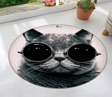 3D Funny Glasses Cat 41 Round Non Slip Rug Mat Mat AJ Creativity Home 