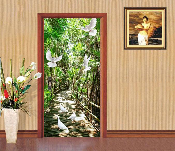 3D Forest Road Birds 70 Door Mural Wallpaper AJ Wallpaper 