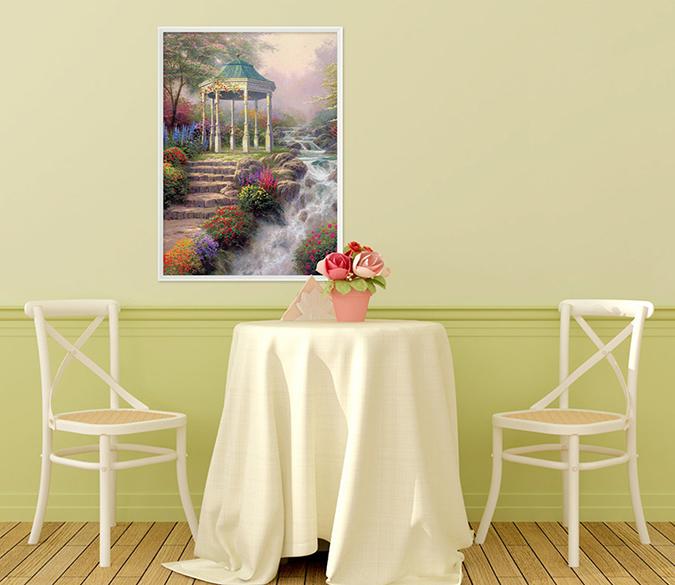 3D Small Pavilion River 008 Fake Framed Print Painting Wallpaper AJ Creativity Home 