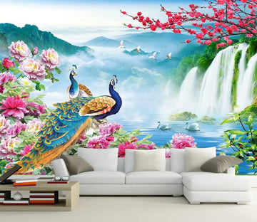 3D Beautiful Peacock And Waterfall 1 Wallpaper AJ Wallpaper 1 