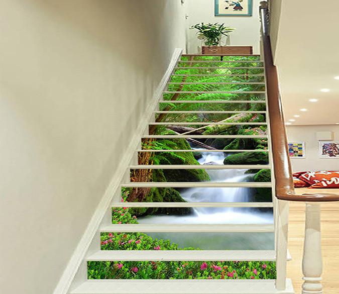 3D Forest Creek 1509 Stair Risers Wallpaper AJ Wallpaper 