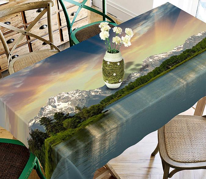 3D River Mountain Sunshine 597 Tablecloths Wallpaper AJ Wallpaper 