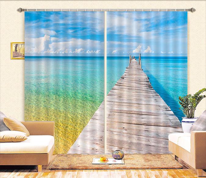 3D Sea Wooden Bridge 525 Curtains Drapes Wallpaper AJ Wallpaper 