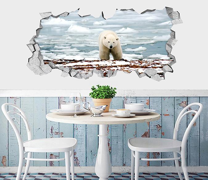 3D Icing Sea Bear 034 Broken Wall Murals Wallpaper AJ Wallpaper 