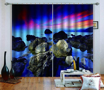 3D Sea Stones Sunset Glows 685 Curtains Drapes Wallpaper AJ Wallpaper 