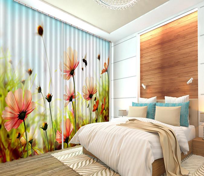 3D Flowers And Bee 284 Curtains Drapes Wallpaper AJ Wallpaper 
