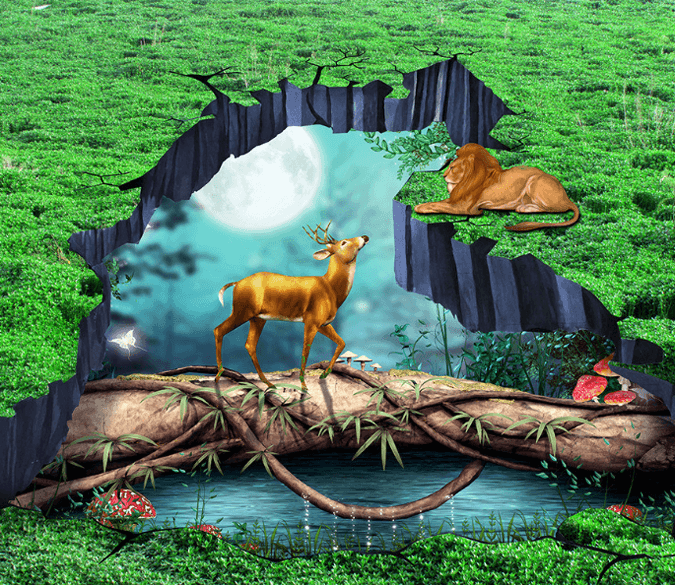 3D Deer And Lion Floor Mural Wallpaper AJ Wallpaper 2 