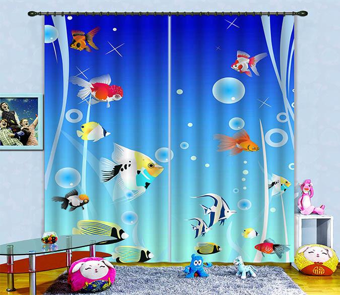 3D Sea Swimming Fishes 740 Curtains Drapes Wallpaper AJ Wallpaper 
