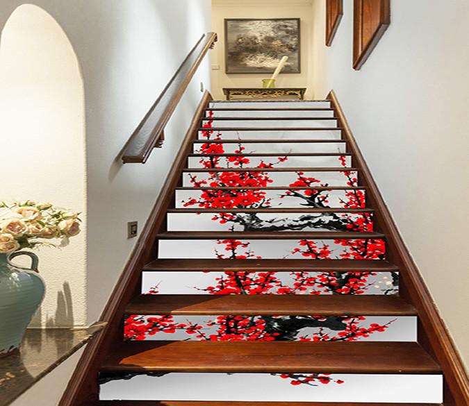 3D Plum Flowers 761 Stair Risers Wallpaper AJ Wallpaper 
