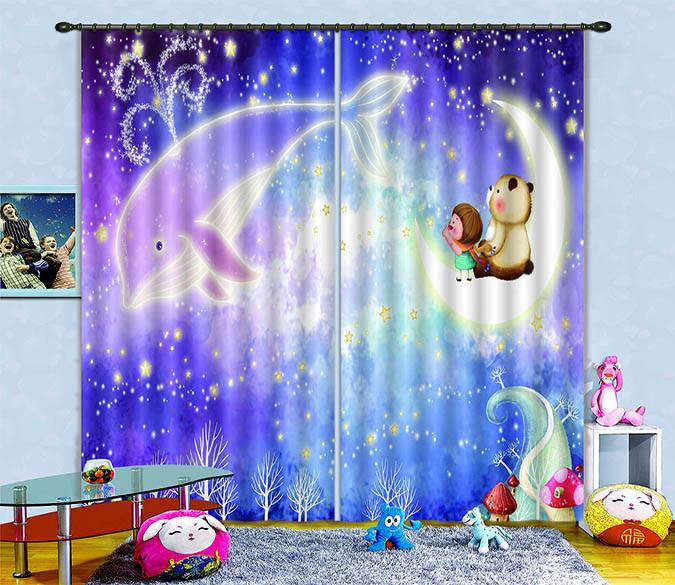 3D Stars Sky Whale 373 Curtains Drapes Wallpaper AJ Wallpaper 