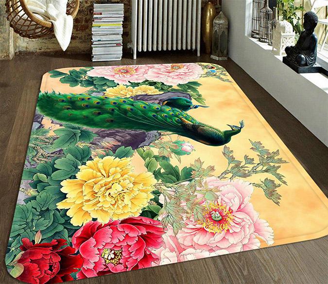 3D Flowers Peacocks 33 Non Slip Rug Mat Mat AJ Creativity Home 