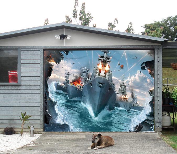 3D Blue Sea Warships 277 Garage Door Mural Wallpaper AJ Wallpaper 