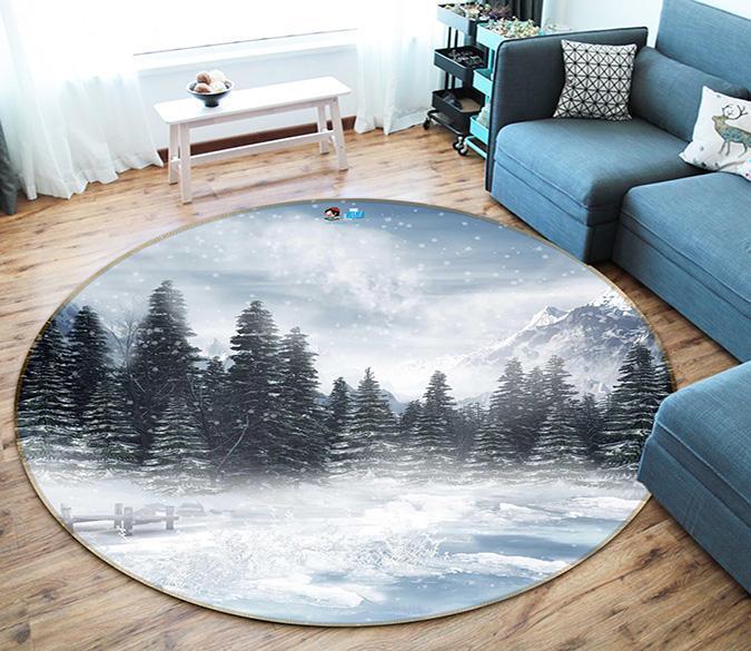 3D Forest Snow Scene 130 Round Non Slip Rug Mat Mat AJ Creativity Home 