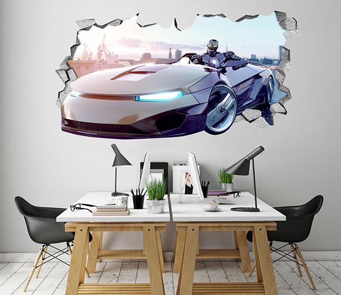 3D Iron Man Car 145 Broken Wall Murals Wallpaper AJ Wallpaper 