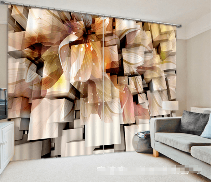 3D Flowers And Cubes 1347 Curtains Drapes Wallpaper AJ Wallpaper 