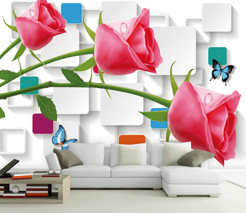 Roses And Squares Wallpaper AJ Wallpaper 