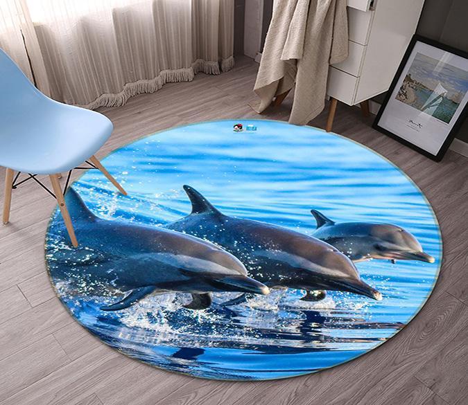 3D Sea Jumping Dolphins 65 Round Non Slip Rug Mat Mat AJ Creativity Home 