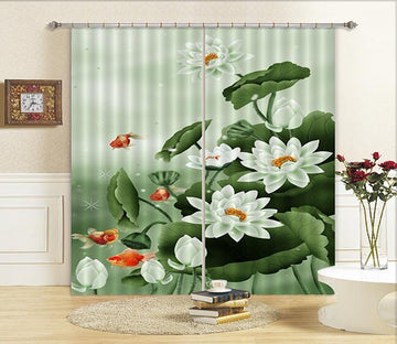 3D Lotus Flowers Fishes 35 Curtains Drapes Wallpaper AJ Wallpaper 