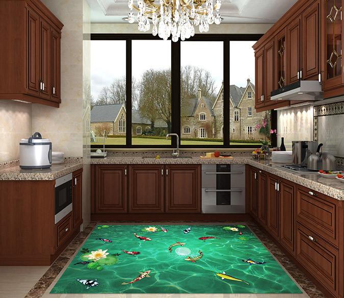 3D Fish Pond Moon Kitchen Mat Floor Mural Wallpaper AJ Wallpaper 