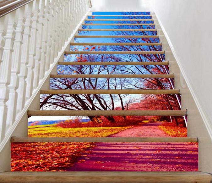 3D Trees Fallen Leaves 378 Stair Risers Wallpaper AJ Wallpaper 