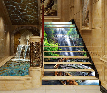 3D Waterfall Wood Bridge 1148 Stair Risers Wallpaper AJ Wallpaper 