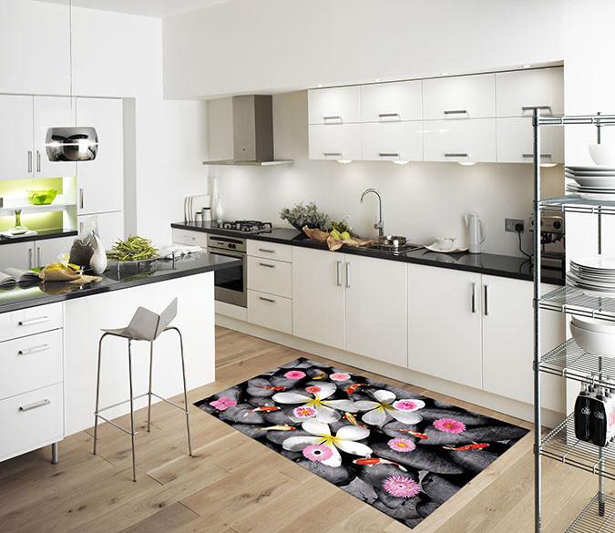 3D Flowers Fishes Stones 161 Kitchen Mat Floor Mural Wallpaper AJ Wallpaper 