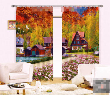 3D Pretty Mountain Village 1147 Curtains Drapes Wallpaper AJ Wallpaper 
