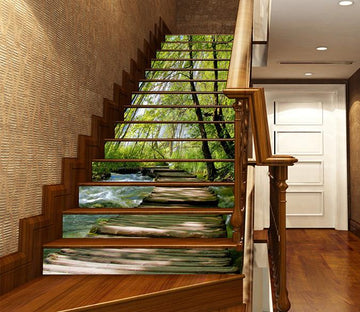 3D Froest River Wood Bridge 1148 Stair Risers Wallpaper AJ Wallpaper 