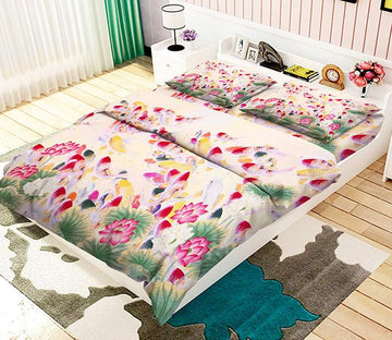 3D Fishes Flowers 2 Bed Pillowcases Quilt Wallpaper AJ Wallpaper 